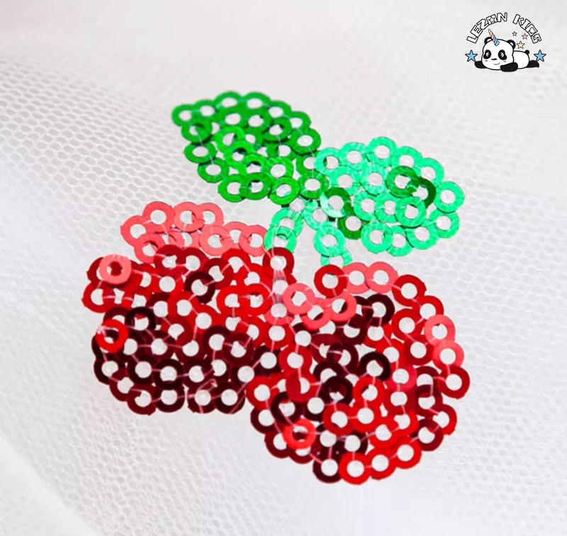 LEZONKIDS - Customizable Comfortable Breathable Sequin Cherry Embroidery Baby Girls Cherry Tutu Skirt
